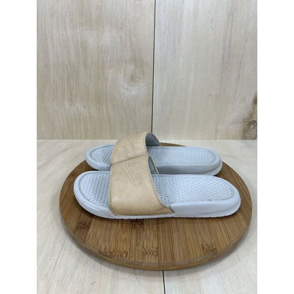 Nike Benassi JDI BP Tan Leather Sandal Slides Womens Size 9 - Picture 1 of 7